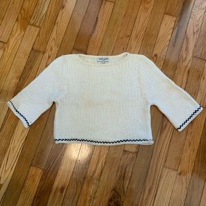 Opening Ceremony Cropped Knit Sweater in Cream and Navy, Size Small